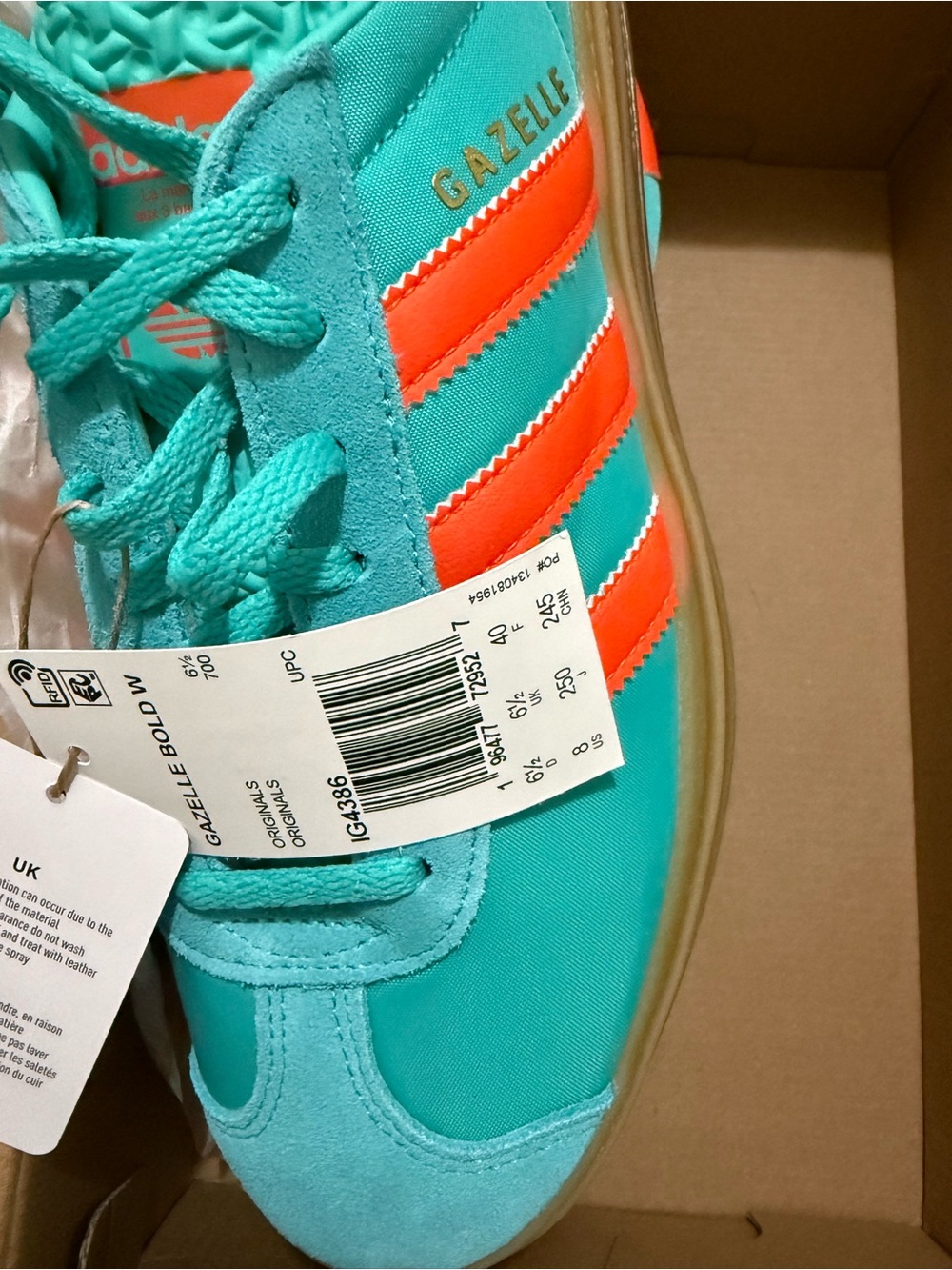Adidas Gazelle Teal & Orange Sneakers - Picture 5 of 6